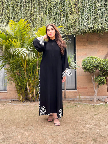 Black scallop Embroidered